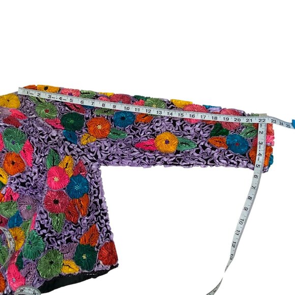 Vtg Precious Moments Floral Silk Jacket | M/L | Applique Beaded | Art to Wear - Picture 10 of 13